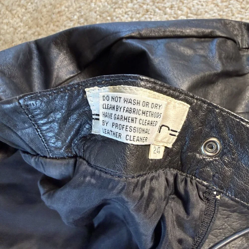 VTG 90s Tibor Black Genuine Leather Mini Skirt Women Sz L High Waist Korea F443